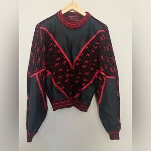 Vtg 80s knit & leather bat wing black and red witchy goth dark academia sweater